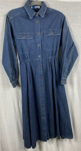 Bedford Fair Women’s 6P Denim Shirt Dress Western Modest 80s Vintage Cotton - Picture 1 of 9