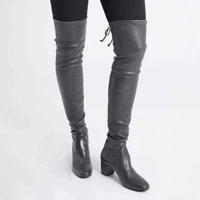 Stuart Weitzman Genna Grey Faux Vegan Leather Over The Knee Thigh High Boots 7 - Image 1 of 4