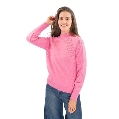 Womens M&S Pink  Jumper Crew Neck Rib Bobble Acrylic Blend Midweight - Image 1 of 4