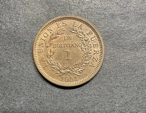 1951 H Bolivia Un Boliviano - Bronze - One Bolivian Penny World Foreign Coin - Picture 1 of 2