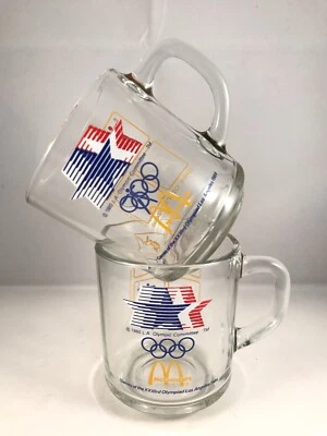Vintage McDonalds 1984 LA Olympics Souvenir Glass Coffee Tea Cup Mug Lot of 2 - Image 1 of 4