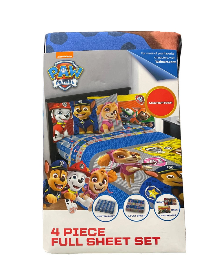 Juego de sábanas súper suaves Nickelodeon para niños 4 piezas tamaño completo Paw Patrol - Nuevo Foto 1 de 1