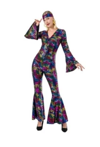 NWT 1970's Woman’s Disco Jumpsuit Costume Clothing Size Medium Colorful - Picture 1 of 9