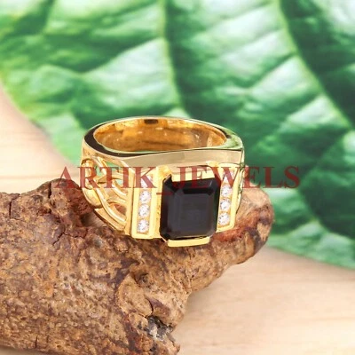 Natürlich Schwarzer Onyx Edelstein Mit Vergoldet 925 Sterlingsilber Ring #2705 - Bild 1 von 3