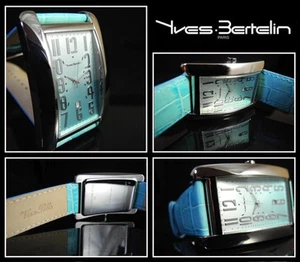 Yves Bertelin Designer modische Unisex Uhr Edelstahl Lederband hellblau - Picture 1 of 1