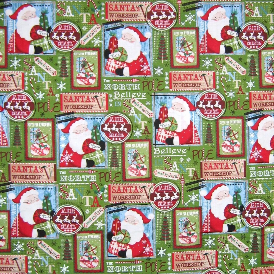 Christmas Fabric - Santa Claus Workshop Patch Green - Fabri-Quilt YARD - Image 1 of 1