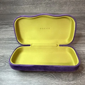 Gucci Eye Glasses Case Purple Velvet Hinged Clamshell Yellow Lined - Picture 1 of 8