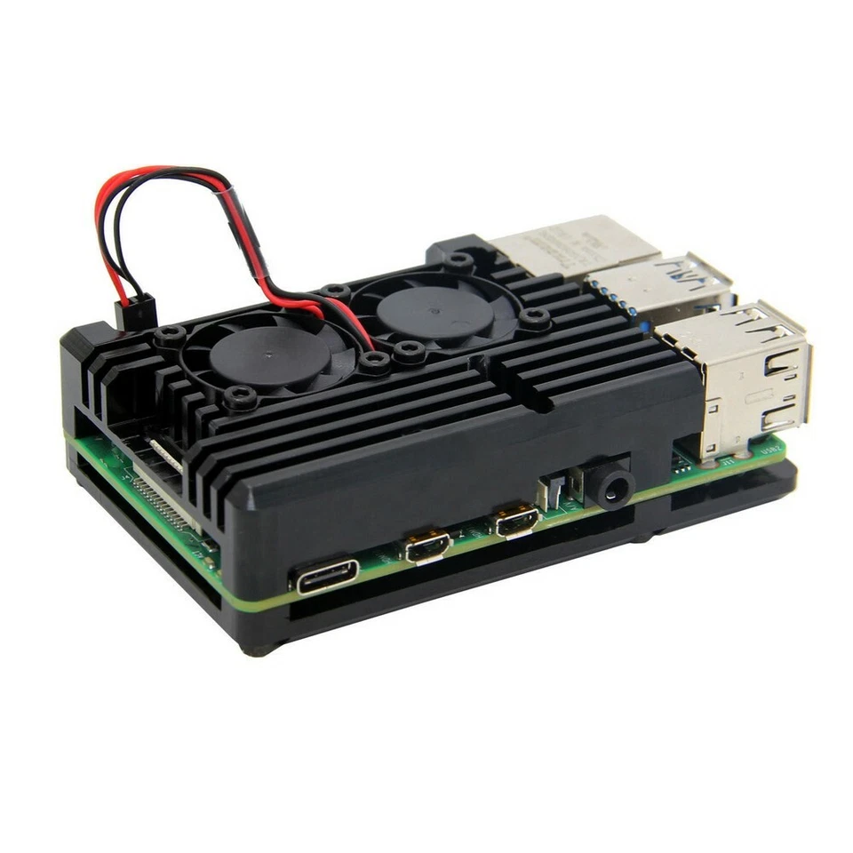 Dissipatore di calore in alluminio enorme personalizzato doppia ventola di raffreddamento per Raspberry Pi 4 modello B - Immagine 1 di 4