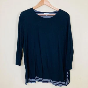 j. jill Striped Tunic Women's XL Long Sleeve Blouse Black White Cotton Blend - Picture 1 of 10