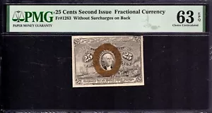 25c CENT SECOND ISSUE FRACTIONAL CURRENCY FR.1283 PMG CHOICE UNC CU 63 EPQ - Picture 1 of 4
