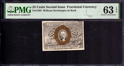 25c CENT SECOND ISSUE FRACTIONAL CURRENCY FR.1283 PMG CHOICE UNC CU 63 EPQ - Image 1 of 4