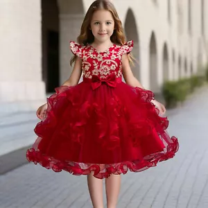 Kids Princess Birthday Party Tutu Dress Formal Flower Girls Wedding Pageant Gown - Picture 1 of 22