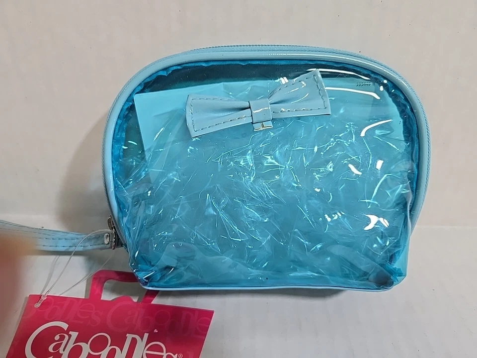 Caboodles Wristlet Blue Purse Makeup Pouch Keeper Plastic Zips 5805-13