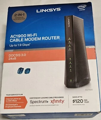 LINKSYS AC1900 DUAL-BAND WI-FI CABLE MODEM ROUTER CG7500 - Image 1 of 4