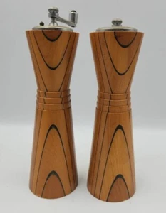 MID CENTURY DESIGN Tapered design wood and stainless Pepper Mill / Salt Shaker  - Picture 1 of 6