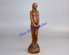 Old Chinese Boxwood Wood Hand Carving Beauty Statue Figurines Collection 003