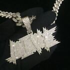 Simulated Diamond Men's Custom Name Shiny Pendent 925 Silver White Gold Plated