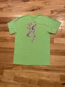 Browning Womens Medium Deer Hunting Camo Outdoors Lime Green T-Shirt Zebra Tee - Picture 1 of 12