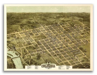 Mapa panorámico antiguo de la ciudad de Columbia Carolina del Sur 1872 - 18x24 Foto 1 de 4