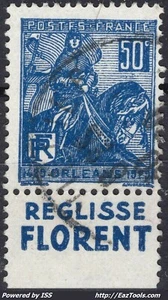 FRANCE N° 257 AVEC BANDELETTE REGLISSE FLORENT AVEC OBLITERATION  - Picture 1 of 2