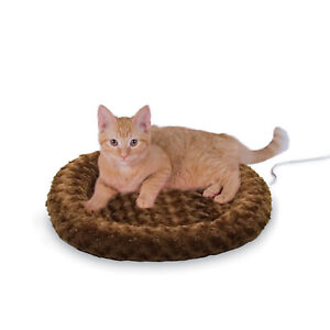 K&H Thermo Heated Indoor Pet Bed Round Plush Chocolate