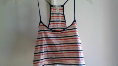 Ambiance 服装 M 码 Racerback 海军蓝/白色/桃色/粉色条纹短背心 — 第 1/4 张图片