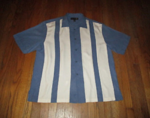 NAT NAST Blue w/White 100% Silk Short Sleeve B/F Shirt Sz XL
