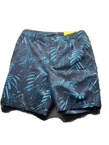 Mens Inner Drawstring Hybrid Shorts Blue Tropical Print - All In Motion Size S&L - Picture 1 of 14
