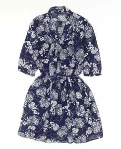 Primark Womens Blue Floral Polyester Blend Size 6 V-Neck Tie - Tie Neck El - Picture 1 of 12