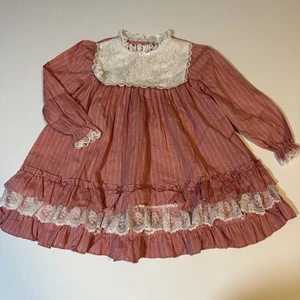 Vtg 80s Winnie the Pooh Dress Sears Perma-Prest Floral Lace Trim Prairie Sz 5 - Picture 1 of 7