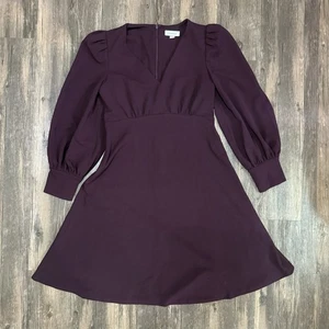 Calvin Klein Scuba Crepe 3/4 Puffärmel Midikleid A-Linie Lila Damen 8 - Bild 1 von 11