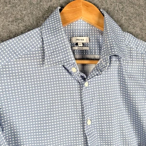 Camisa Reiss Para Hombre Grande Azul Geométrica Calce Ajustado Manga Larga Inteligente Informal Moderna - Imagen 1 de 12