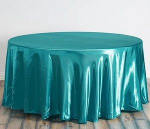 108 Zoll Runde Satin Tischdecke Aqua Marine Menge 10 Doppelsäumte Kanten  - Bild 1 von 5