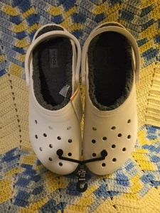Crocs Sherpa Lined Slip-On Shoes White W/ Grey Sherpa Mens Size 13 New - Picture 1 of 4