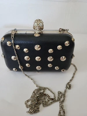 Charlotte Russe Blk Studded Skull Punk Grunge Clutch* Chain Strap Fair Condition - Image 1 of 4