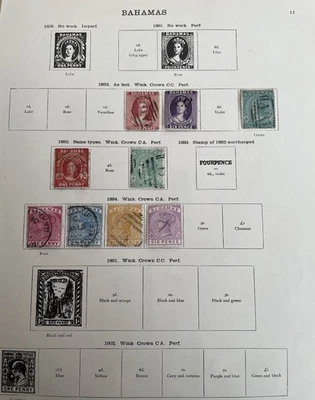 Collection of Old British Empire Bahamas stamps on album pages. - Image 1 of 4