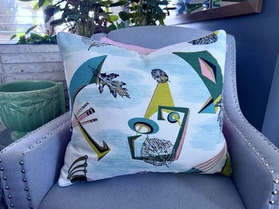 Biomorphic Space Age 1950's Glammy Barkcloth Atomic Pillow Cover Vintage Fabric - Image 1 of 4
