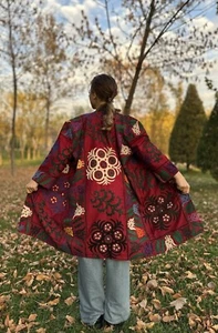 Handmade Upcycled Uzbek Suzani Embroidery Chapan Coat/Robe/Kaftan/Kimono Vintage - Picture 1 of 13