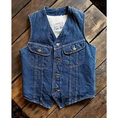 Vintage 70's dark denim Lee Storm Rider denim sherpa vest! - Image 1 of 4