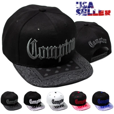 Compton Baseball Cap Snapback Adjustable Flat Bill Hat Bandana Paisley Hip Hop - Image 1 of 4