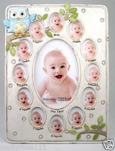 Owl Loves Baby Boy Blue Resin 12Mth Photo Frame Keepsake-Christening-Newborn - Picture 1 of 2