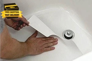 16" X 40" White Adhesive Vinyl anti Slip Non Skid Safety Bath Mat with Drain Cut - Picture 1 of 6