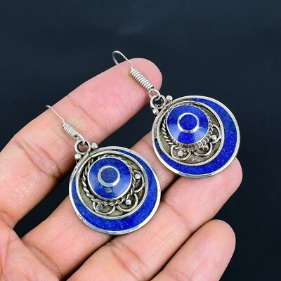 Orecchini Tibetani In Argento Sterling 925 Con Lapis Lazuli Per Regali D'Amore - Immagine 1 di 4