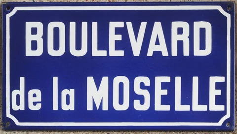 Old blue French enamel street sign road plaque plate Moselle Mosel wine region Cover