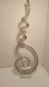 Large Murano Silver Spiral Glass Swirl Sculpture Violet Brown - Picture 1 of 6