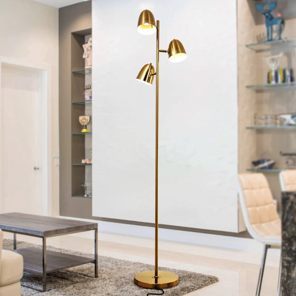 Gold Modern Floor Lamp 3 Rotatable Light Heads Tall Standing Foor Light Fixture - Image 1 of 4