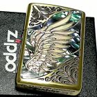 Zippo Lighter Armor Case Arabesque Shell Inlay Wing Angel Gold Brass Japan