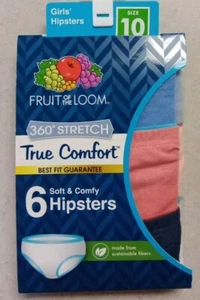 Fruit Of The Loom 6 Girls True Comfort 360 Stretch Hipsters Size 10 Multicolor - Picture 1 of 3