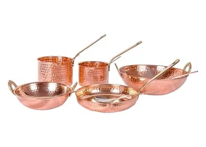 Indian Copper Cookware Set 10 Piece Set ( Sauce Pan Set | Kadhai Set | Fry Pan - Picture 1 of 8