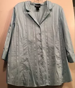 The Avenue Classic Stretch::Lt. Blue Satin Stripe 3/4 Slv Blouse::Sz 22-24 NWOT - Picture 1 of 8